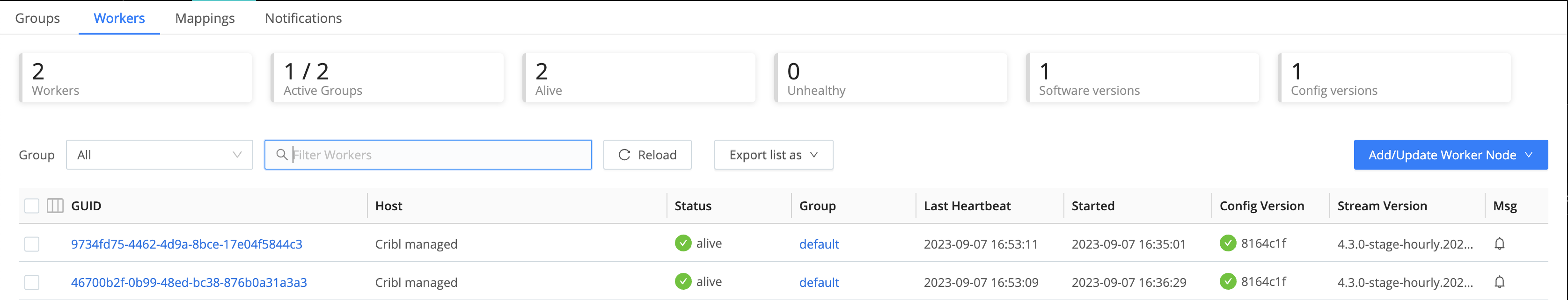 Select a Worker&rsquo;s GUID link to tunnel to that Worker