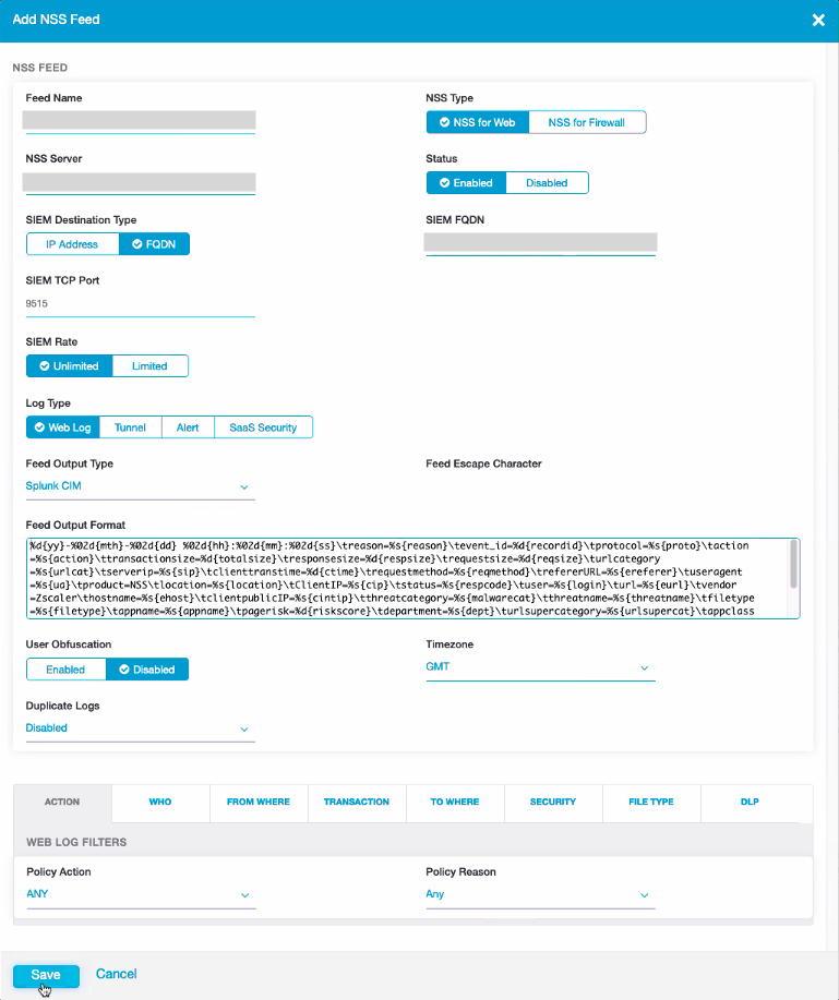 Adding a Zscaler NSS feed