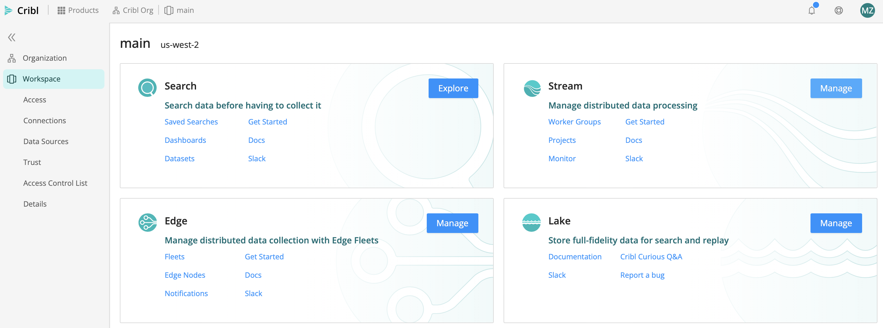 Navigating to Cribl Stream