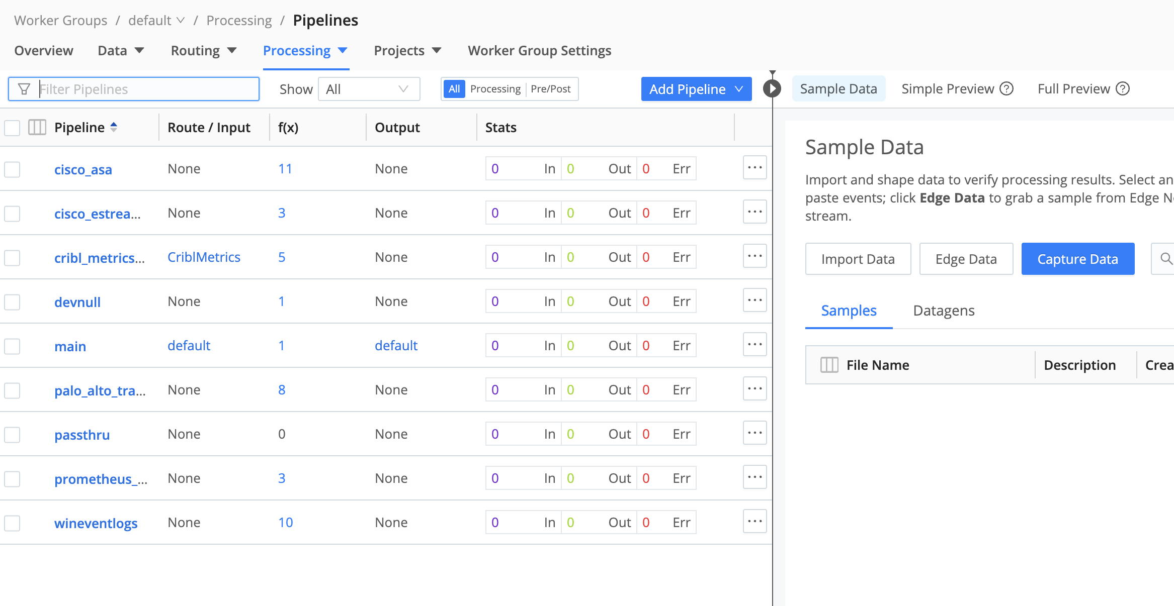 Pipelines Shipped with Cribl Stream