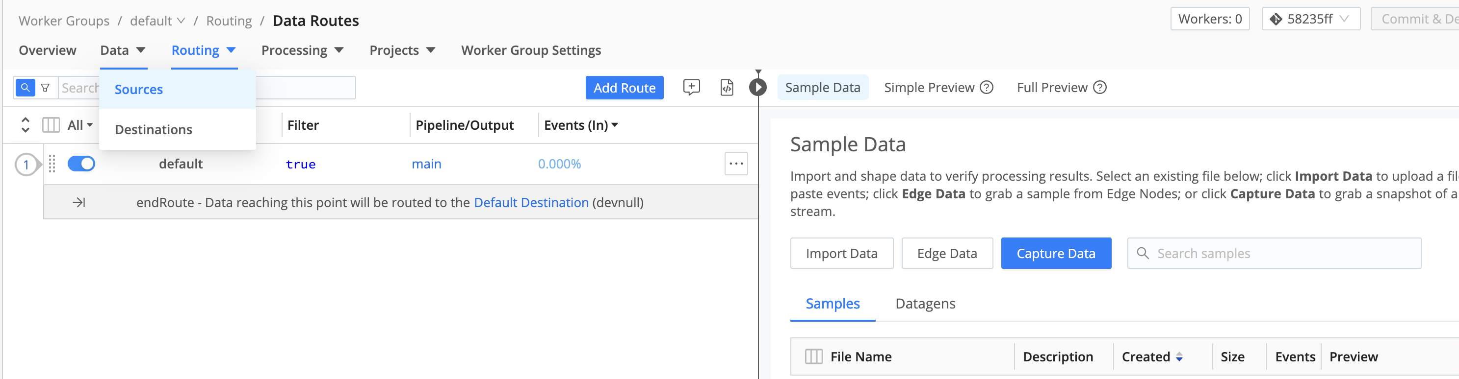 Selecting a Source through the Routing UI