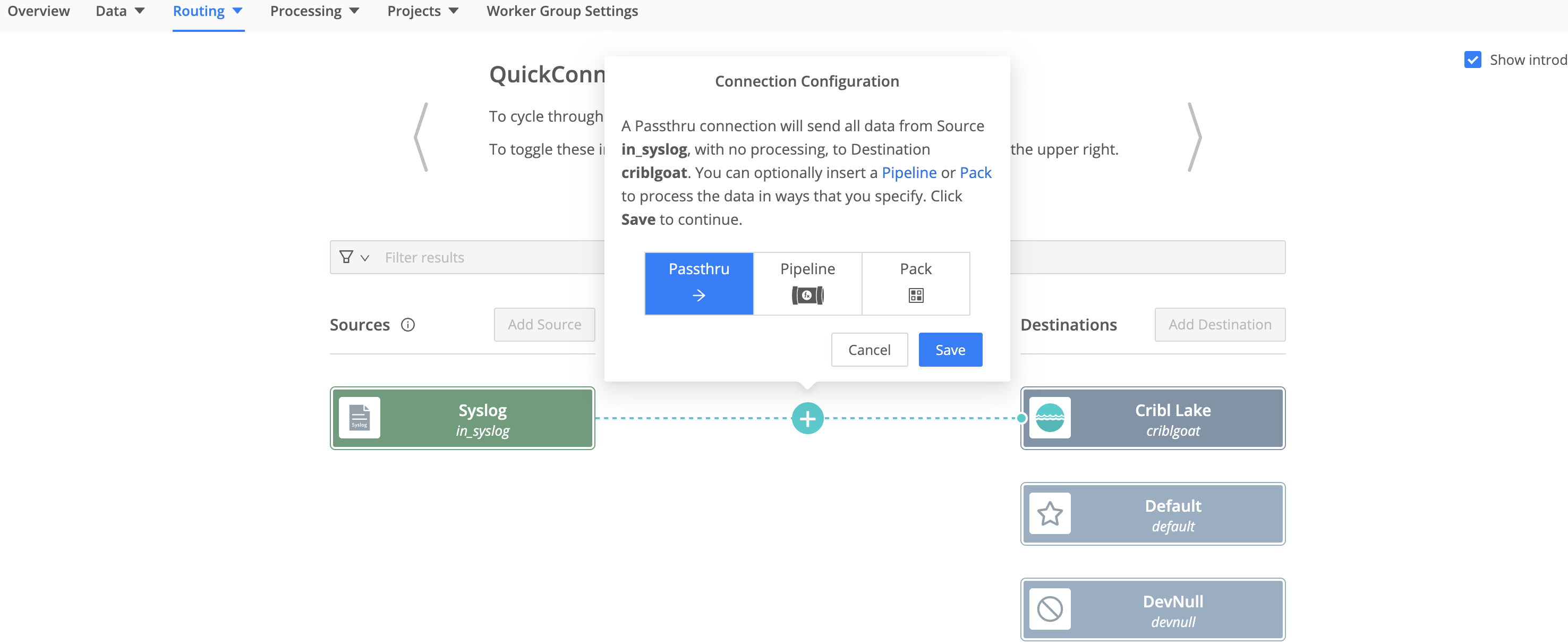 Selecting a connection type in QuickConnect