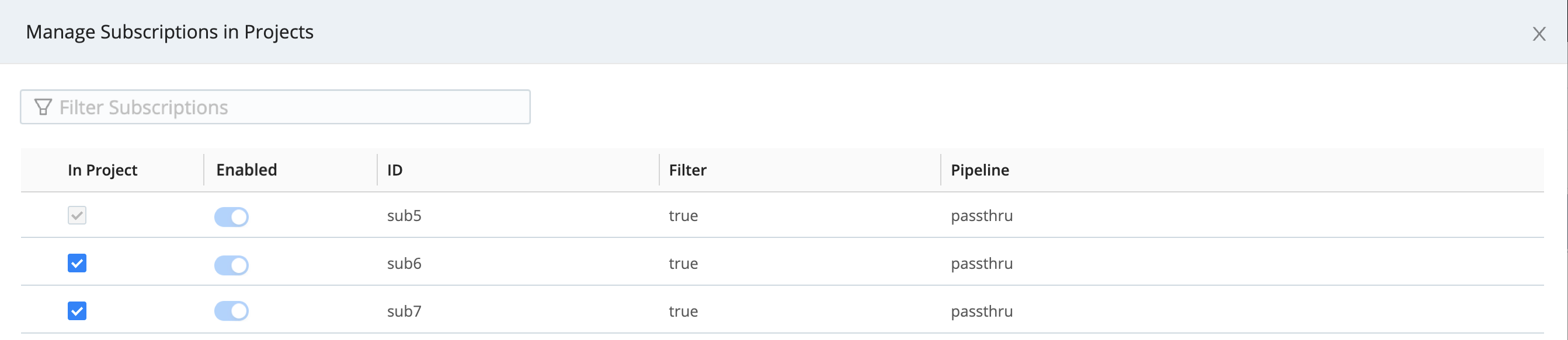 Manage Subscriptions in Projects