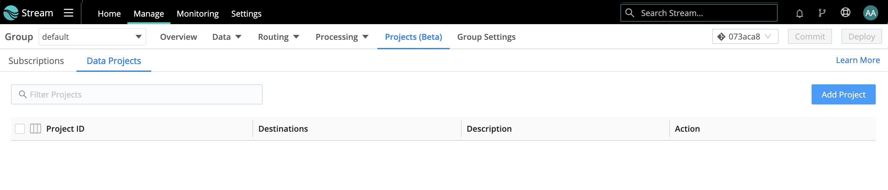Accessing the Projects submenu