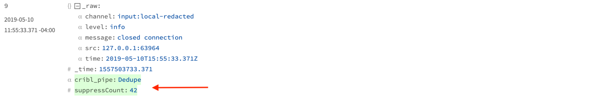 suppressCount shows number of events dropped