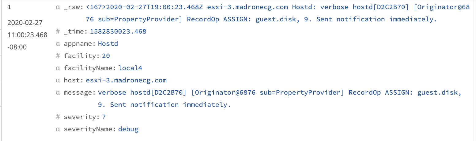 Default, parsed syslog event