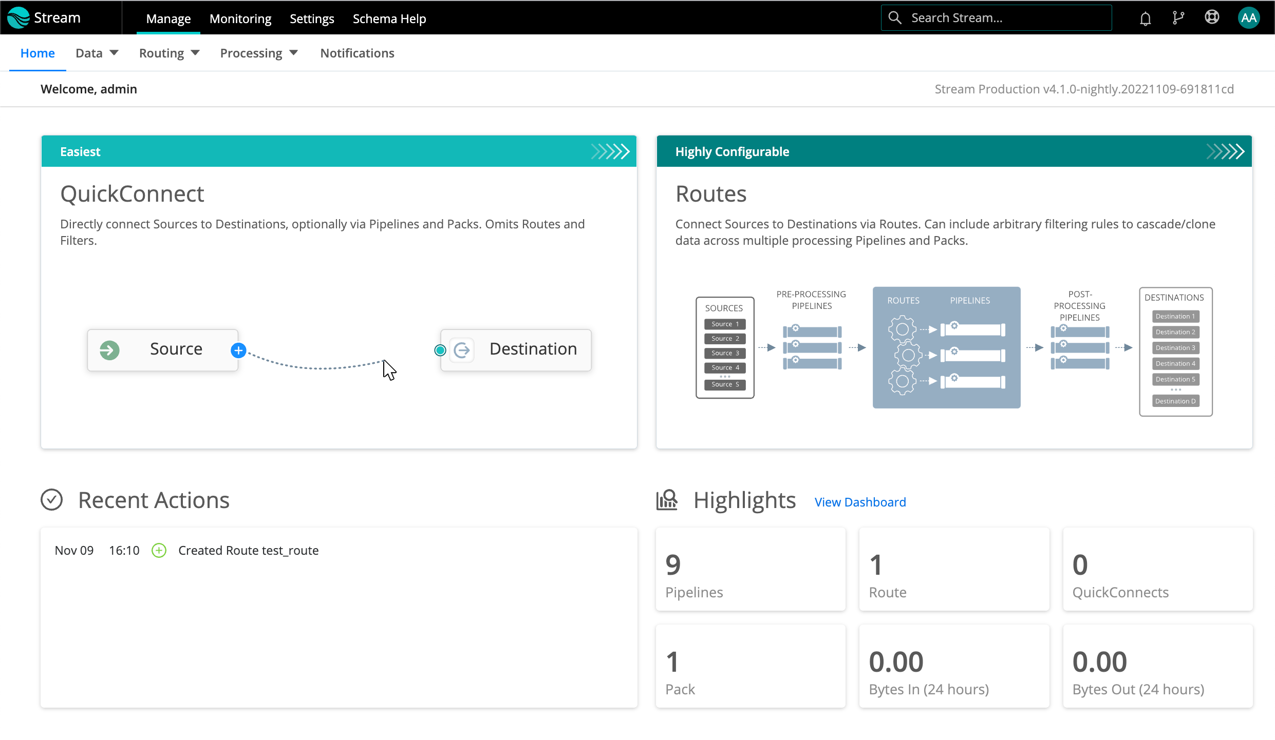 Home page in a single-instance deployment