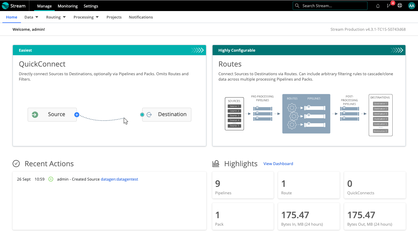 Home page in a single-instance deployment