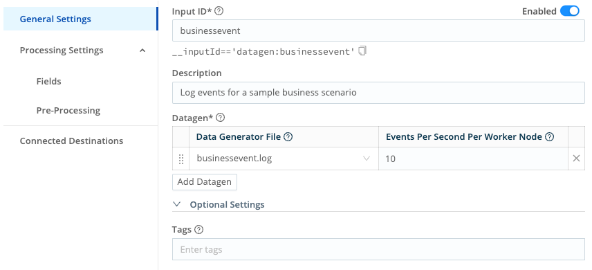 Configure a datagen Source
