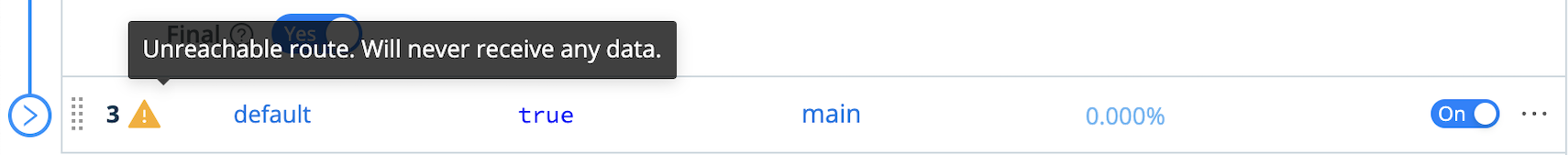 Unreachable Route warning, on hover