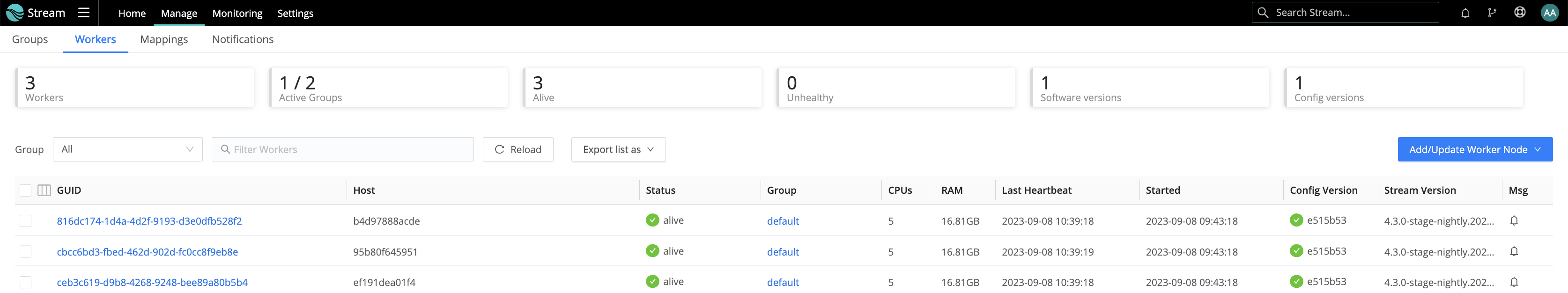 Worker Nodes status/controls