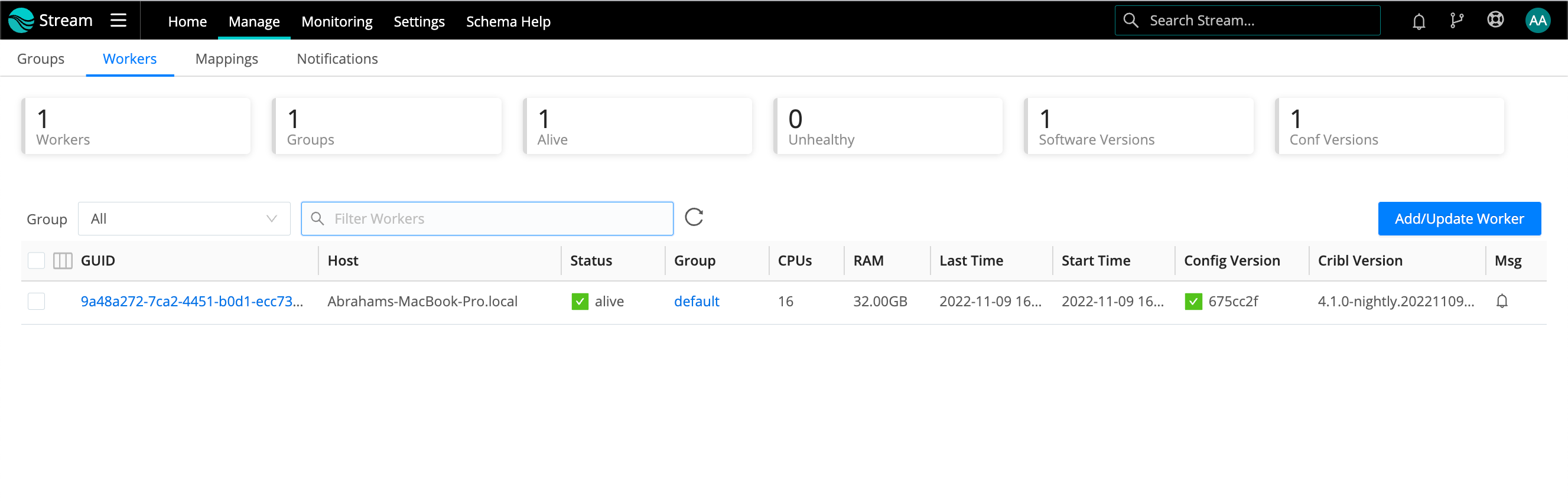 Worker Nodes status/controls