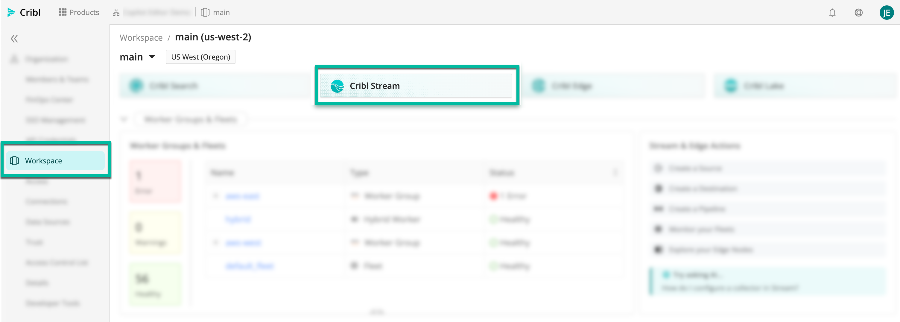 Navigating to Cribl Stream