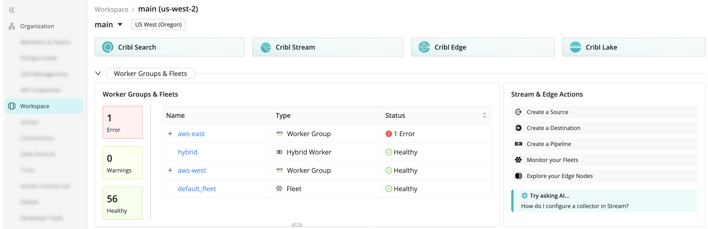 Workspace Landing Page